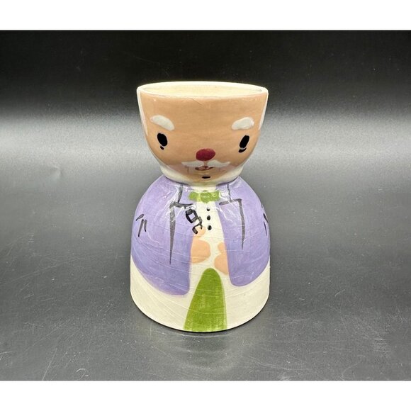 Vintage Double Egg Cup Cleminsons Pottery Old Man Purple Anthropomorphic Kitschy - Picture 2 of 10